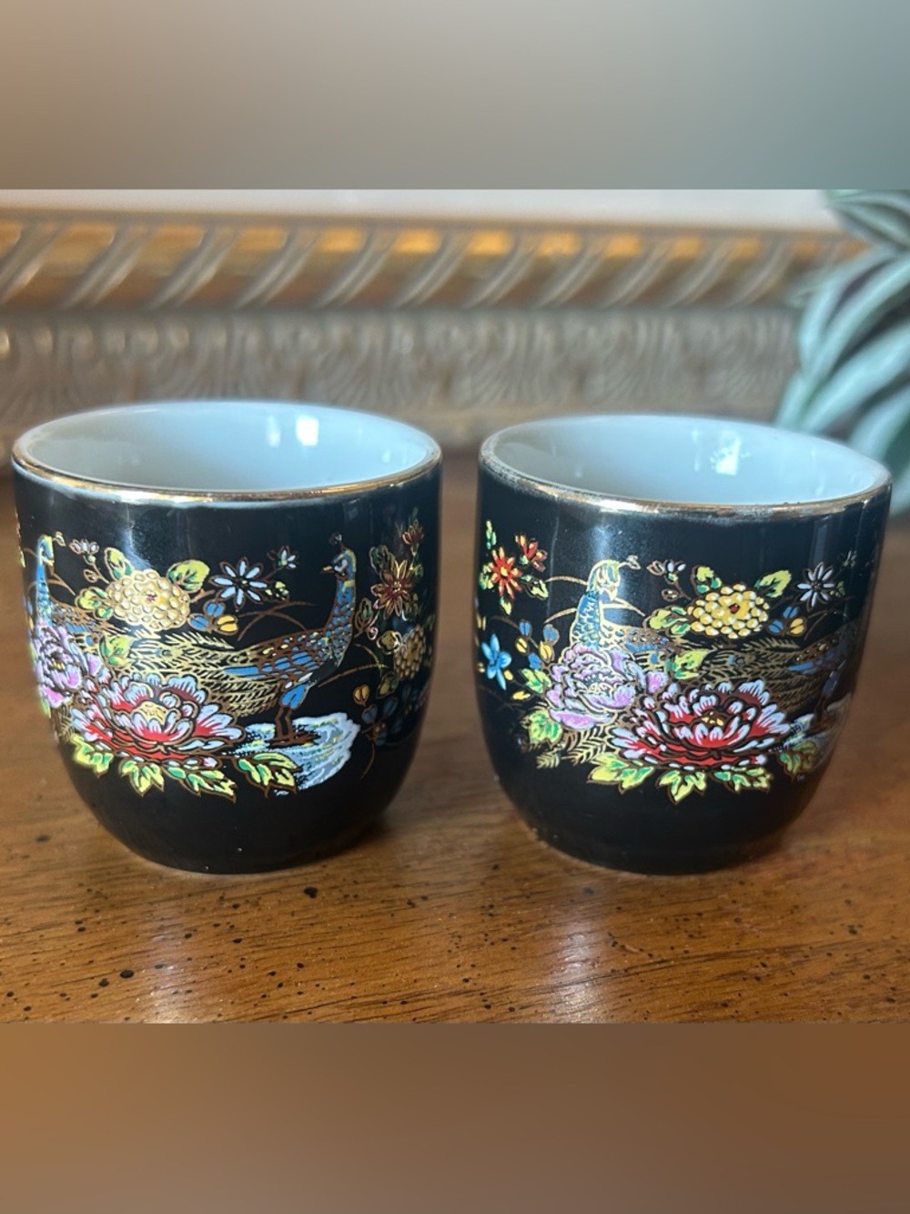 Vintage Kutani-Style Japanese Sake Cups- Set of 2